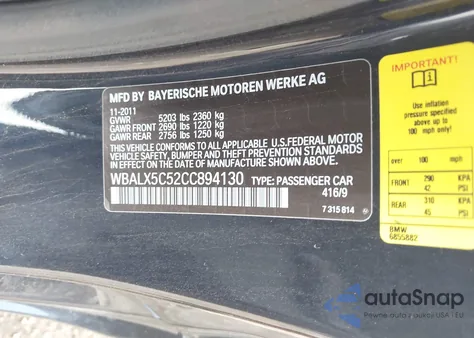 2012 BMW 650I xDrive from USA, damaged, VIN WBALX5C52CC894130